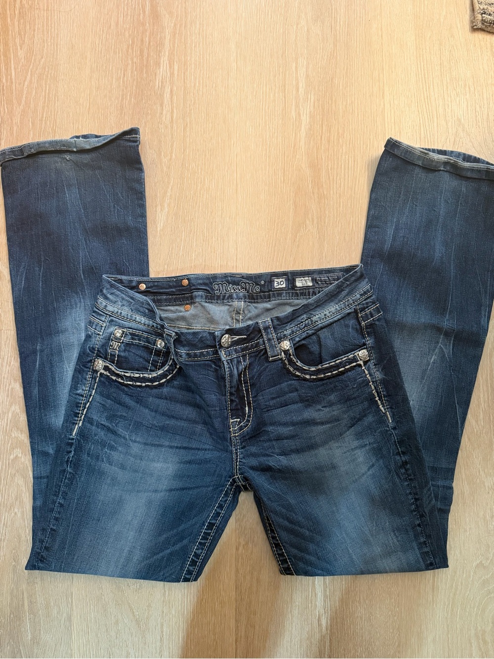 Miss Me Dark Blue Bootcut Jeans with Contrast Stitching